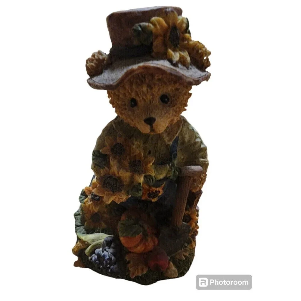 Bears With Sunflower On Hat With Pumpkin
